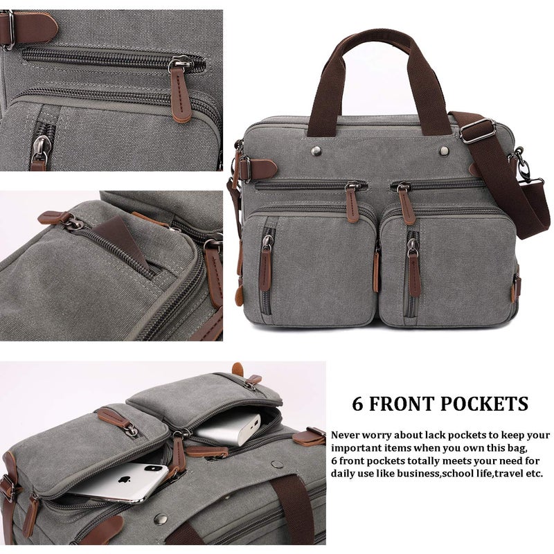 CROCOD 3 in 1 Convertible Laptop Backpack, 17.3 inch Messenger Bag for Men, Multi-Functional Travel Laptop Bag for College Men Women (17.3 Inch, Grey) - Image 5