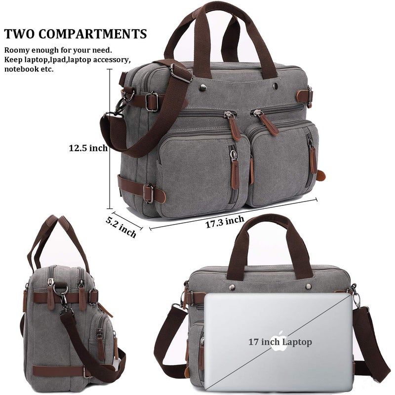 CROCOD 3 in 1 Convertible Laptop Backpack, 17.3 inch Messenger Bag for Men, Multi-Functional Travel Laptop Bag for College Men Women (17.3 Inch, Grey) - Image 3