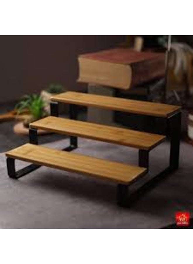 3-Tier Wooden Spice and Kitchen Organizer with Black Metal Frame – Versatile Storage and Display Stand - Image 4