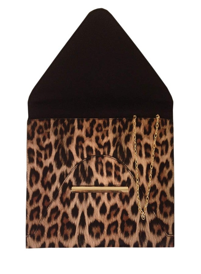 JNB Synthetic Leather Flat Envelope Leopard Print Clutch, Brown - Image 5