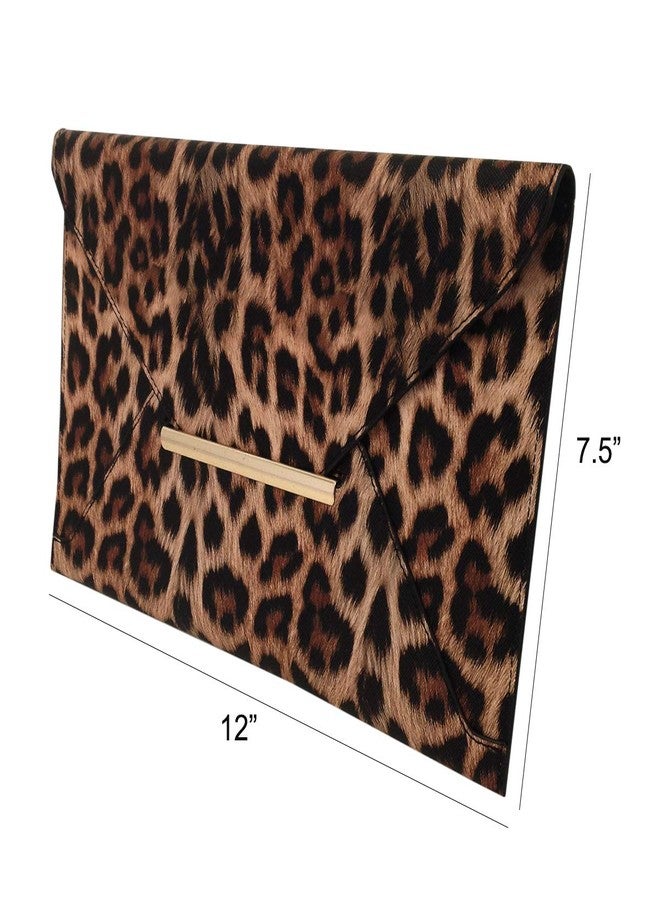 JNB Synthetic Leather Flat Envelope Leopard Print Clutch, Brown - Image 3
