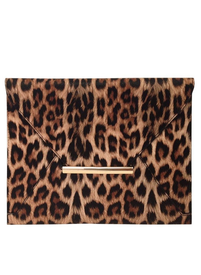 JNB Synthetic Leather Flat Envelope Leopard Print Clutch, Brown - Image 1