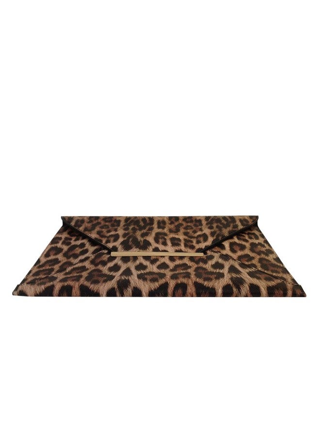JNB Synthetic Leather Flat Envelope Leopard Print Clutch, Brown - Image 4