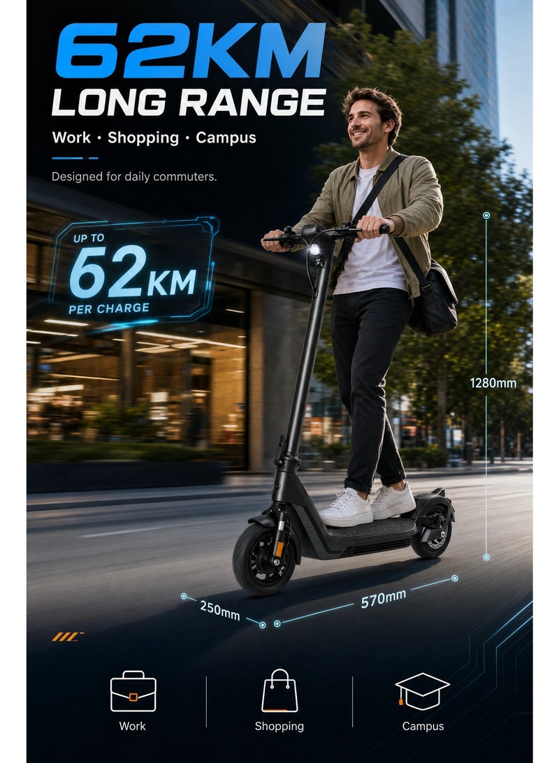 ITQAN RASEEL LED Display 500W Motor E scooter, Top Speed 25km/h (3 gears speed mode), Range 42KM, 48V 1AH Battery, 10-Inch Tires, Dual Disc Brakes, Front and Rear Suspension, Foldable Aluminum Alloy Frame, LED Headlight, Adult/Teen Electric Scooter, Load Capacity 120kg, Fast Urban Commuting Electric Scooter, Long Range, Electric Bike with Air-Filled Tires and Easy Folding Design, Fast Urban Commuting Electric Scooter, Perfect Scooter for Outdoor Adventures - Image 4