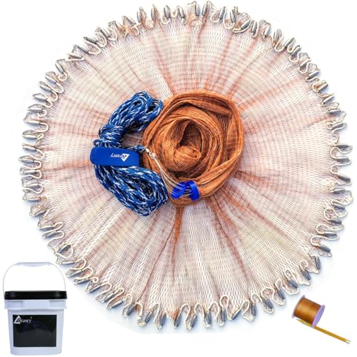 Drasry Saltwater Fishing Cast Net for Bait Trap with Heavy Sinkers Fish Throw Net. Size 3ft/4ft/5ft/6ft/7ft/8ft/9ft Radius Freshwater Nets(Tire Lines Cast Net（1/2Inch Mesh）, 8FT(240cm) Radius) - Image 5