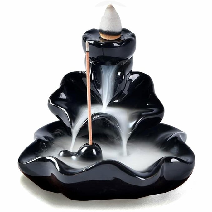 WATERFALL INCENSE BURNER LOTUS BACKFLOW INCENSE HOLDER CERAMIC CENSER CONES STICKS PORCELAIN HOLDER WITH 10 FREE MIXED AROMATHERAPY CONES