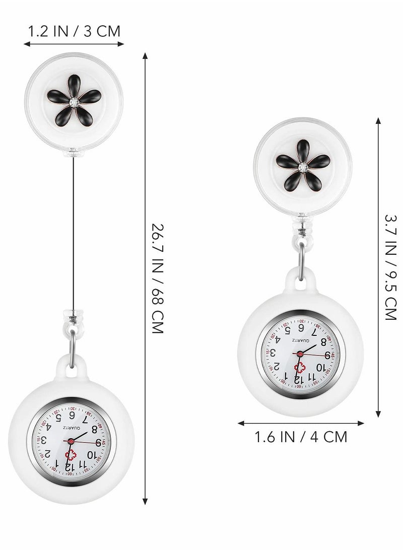 Y&D - Retractable Nurse Watches, Clip-on Hanging Fob Portable Pocket Watch with Cute Flower Pattern, Lapel Watches for Nurses Doctors Silicone Cover - Image 1