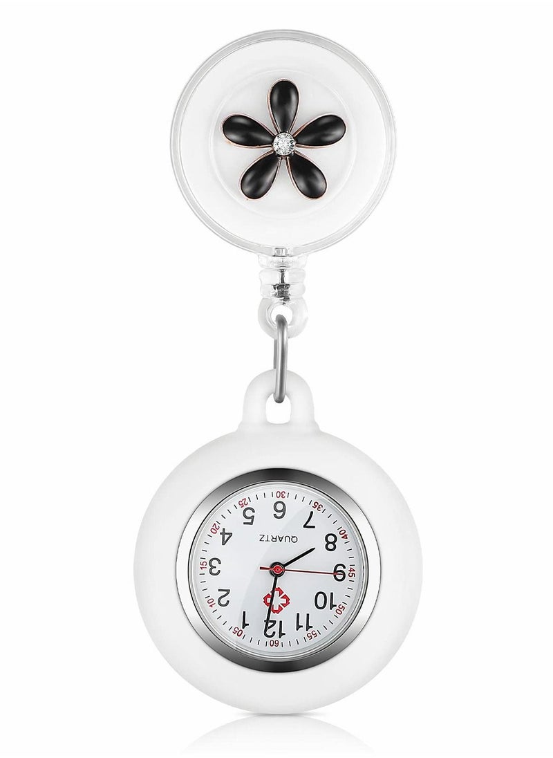Y&D - Retractable Nurse Watches, Clip-on Hanging Fob Portable Pocket Watch with Cute Flower Pattern, Lapel Watches for Nurses Doctors Silicone Cover - Image 1