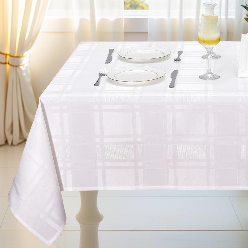 JUCFHY Soild Plaid Jacquard Christmas Table Cloth Elegance Wrinkle Resistant Contemporary Woven Decorative Tablecloths Spillproof Soil Resistant Holiday Table Cover 60 X 120 White