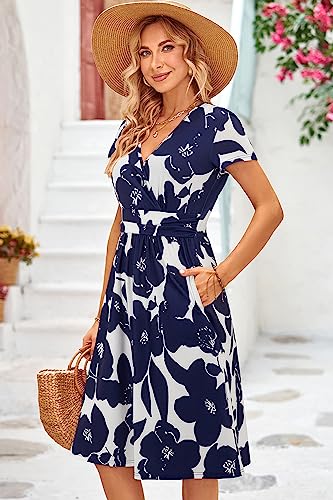 OUGES Women's 2025 Summer Dress Spring Short Sleeve V-Neck with Pockets Casual Floral Dresses Sundresses for Women(FloralZ30-419,M) - Image 4