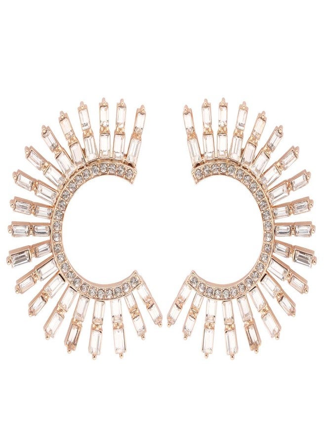 BaubleStar Rhinestone Hoop Drop Earrings for Women Sparkly Crystal Semicircle Dangle Earrings Cubic Zirconia Statement Hoops Bridal Bridesmaid Wedding Jewelry 14K Gold Plated - Image 1