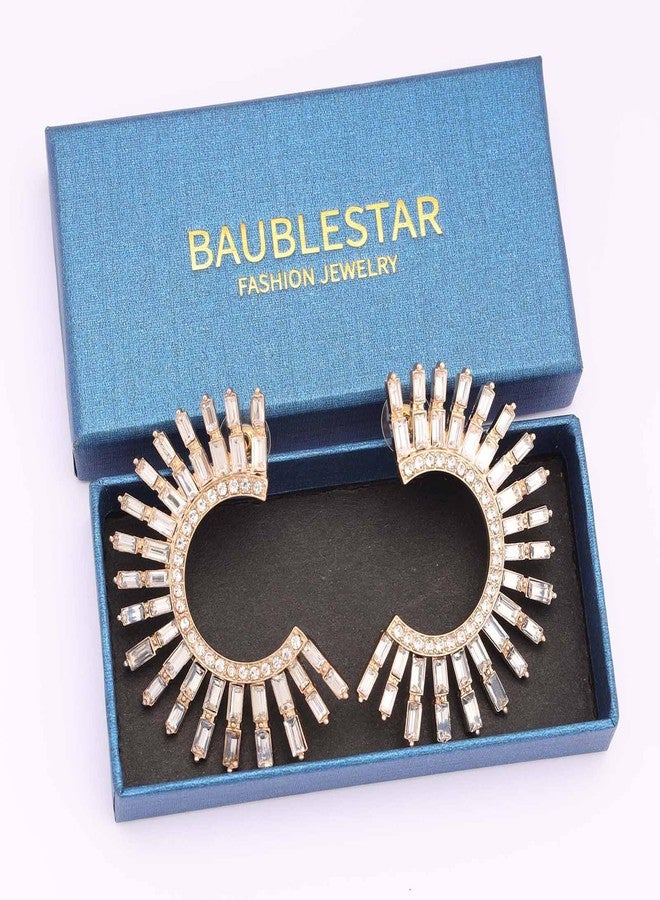 BaubleStar Rhinestone Hoop Drop Earrings for Women Sparkly Crystal Semicircle Dangle Earrings Cubic Zirconia Statement Hoops Bridal Bridesmaid Wedding Jewelry 14K Gold Plated - Image 5