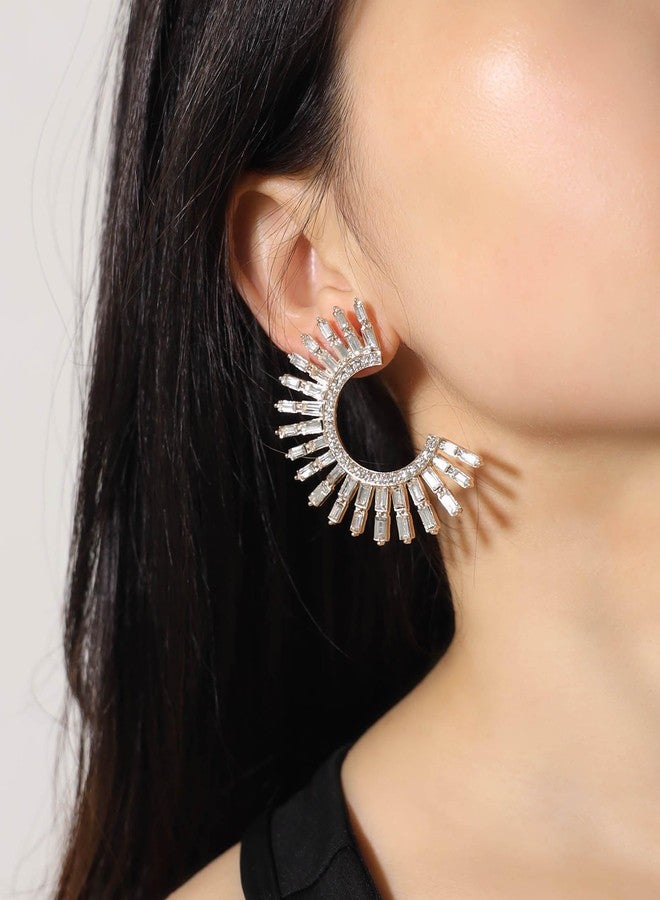 BaubleStar Rhinestone Hoop Drop Earrings for Women Sparkly Crystal Semicircle Dangle Earrings Cubic Zirconia Statement Hoops Bridal Bridesmaid Wedding Jewelry 14K Gold Plated - Image 2