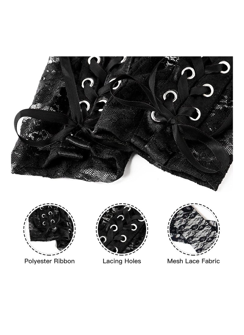 SYOSI 1 Pairs Punk Gloves Lace Fingerless Long Gloves Lace Nylon Elbow Arm Warmer for Women Party  - Image 5