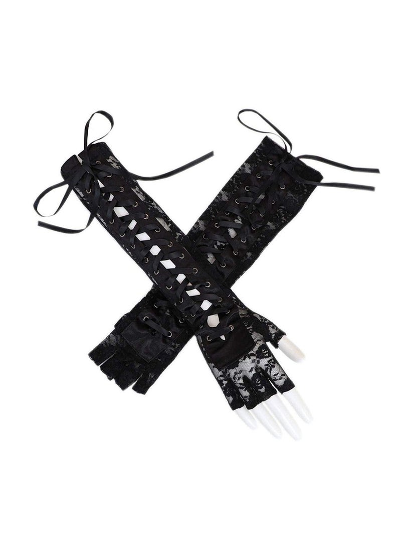 SYOSI 1 Pairs Punk Gloves Lace Fingerless Long Gloves Lace Nylon Elbow Arm Warmer for Women Party  - Image 1