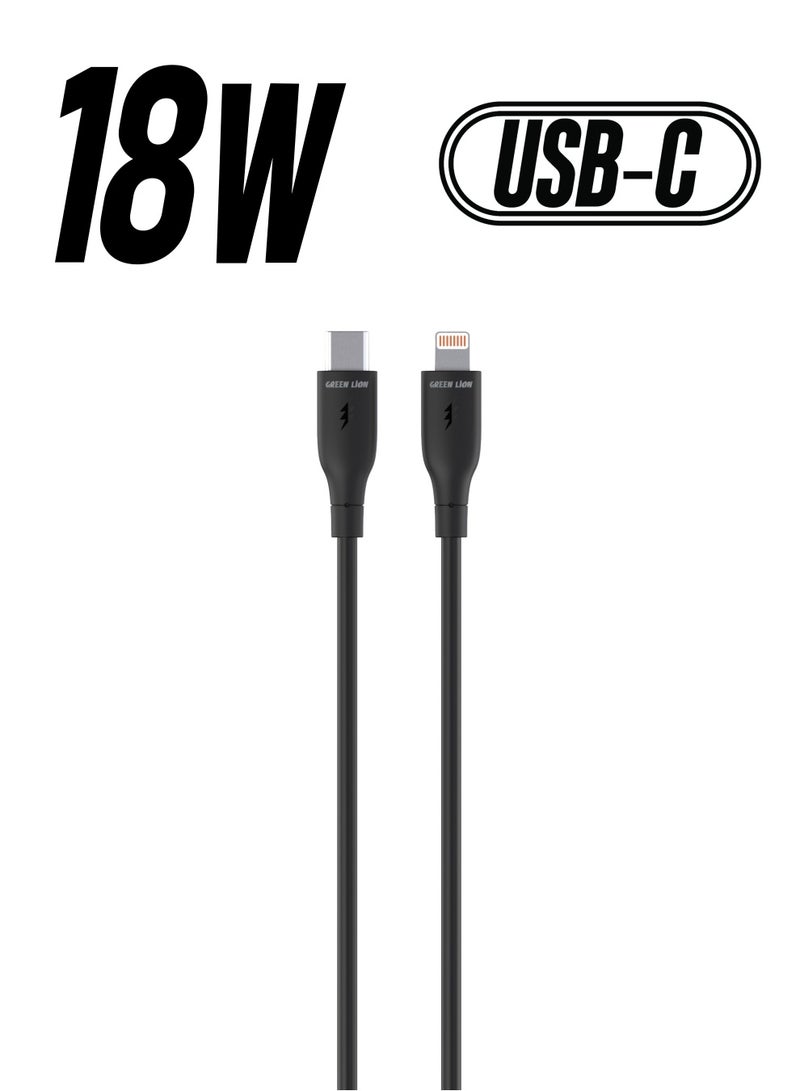 GREEN LION USB-C to Lightning PVC Cable / 1m Cable Length / High Transfer Speed / 18W Power Charging / Secure & Safe / Wide Compatible / Charge & Sync / 10,000 Bends Life Span - Black - Image 1