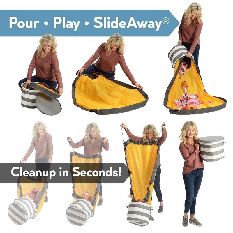 Creative QT SlideAway Toy Storage Organizer  Play Mat for Kids  Organizer Storage Bin  Kids Toy Box for Boys  Girls  Playroom Bin  Holders for Kid Rooms Classrooms Teachers  Grey - Image 2