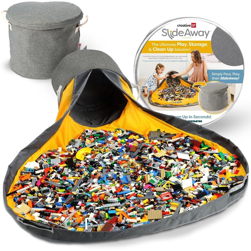 Creative QT SlideAway Toy Storage Organizer  Play Mat for Kids  Organizer Storage Bin  Kids Toy Box for Boys  Girls  Playroom Bin  Holders for Kid Rooms Classrooms Teachers  Grey - Image 1