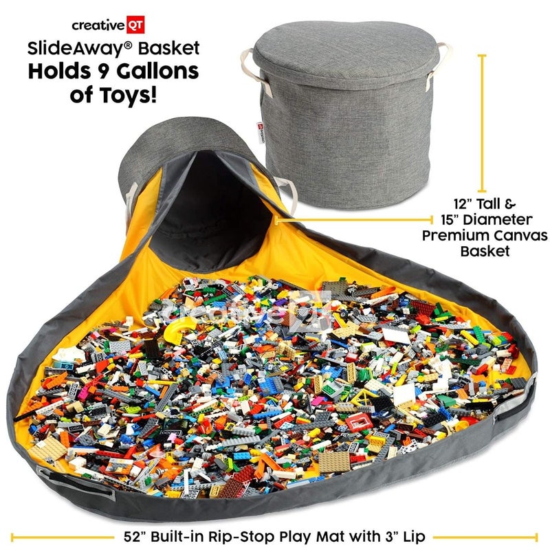 Creative QT SlideAway Toy Storage Organizer  Play Mat for Kids  Organizer Storage Bin  Kids Toy Box for Boys  Girls  Playroom Bin  Holders for Kid Rooms Classrooms Teachers  Grey - Image 3