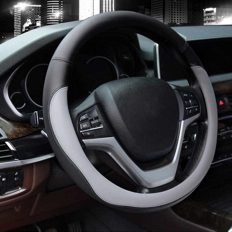 Valleycomfy Microfiber Leather Steering Wheel Covers Universal 15 inch Gray - Image 3