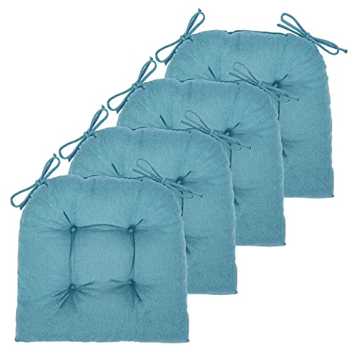JAMPAYANG Chair Cushion, 4 Pack Chair Cushions for Dining Chairs, Chair Pads and Mat with Ties for Indoor Kitchen Seat and Desk (4 Count - 17 x 16 in, Teal) - Image 1