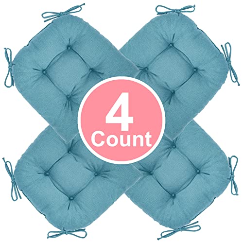 JAMPAYANG Chair Cushion, 4 Pack Chair Cushions for Dining Chairs, Chair Pads and Mat with Ties for Indoor Kitchen Seat and Desk (4 Count - 17 x 16 in, Teal) - Image 2