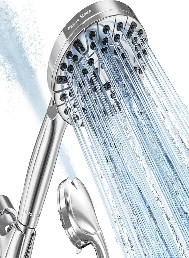 BESAQUO رأس دش بيساكو، 10 وظائف رأس دش عالي الضغط مع يدوي، وضع إيقاف مدمج و 2 غسلة قوية، فوهات غير مسدودة تدفق عالي رأس دش يدوي، خرطوم مقاوم للتسرب بطول 6.5 قدم وحامل معدني - Image 1
