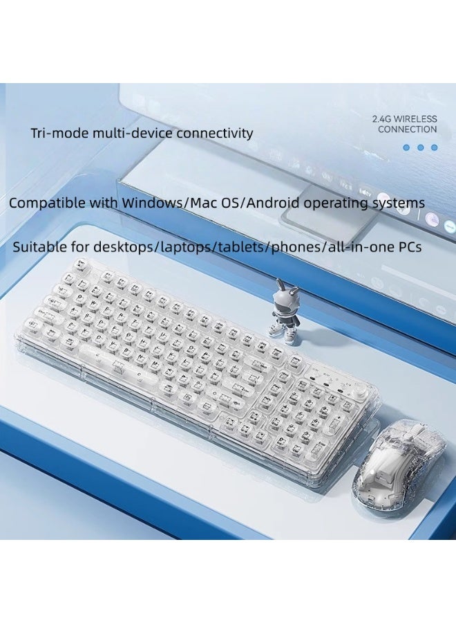 Yegni Ice Cube Transparent Wireless Bluetooth Crystal Keyboard and Mouse Set Mechanical Office-ready Silent Backlit Suitable for Multi-device Connection - Image 2