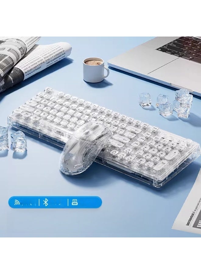Yegni Ice Cube Transparent Wireless Bluetooth Crystal Keyboard and Mouse Set Mechanical Office-ready Silent Backlit Suitable for Multi-device Connection - Image 3