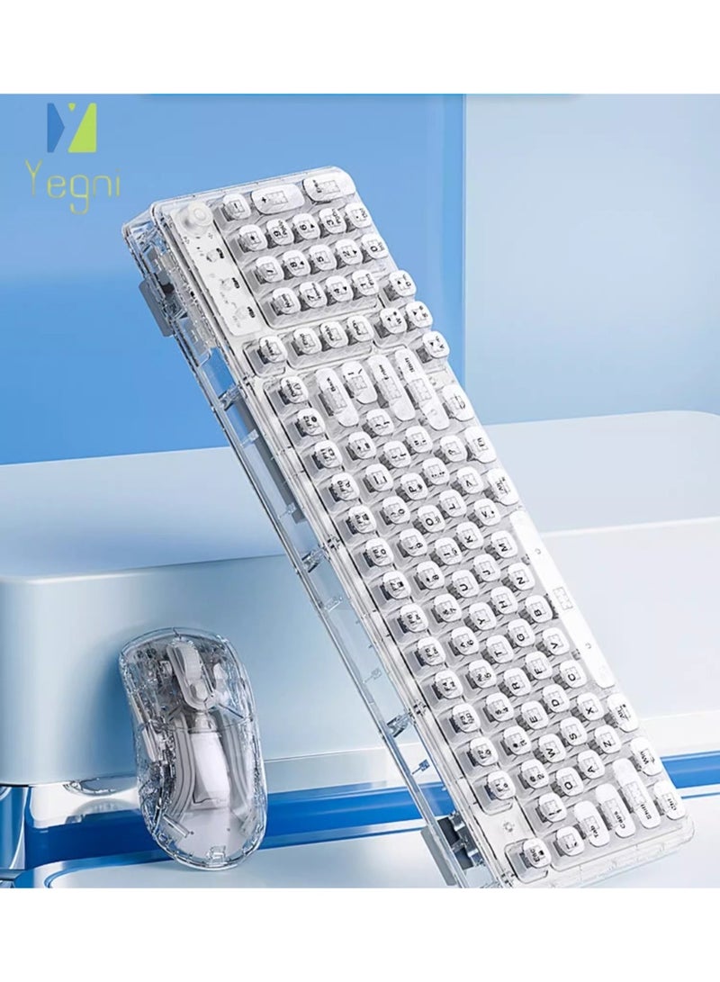 Yegni Ice Cube Transparent Wireless Bluetooth Crystal Keyboard and Mouse Set Mechanical Office-ready Silent Backlit Suitable for Multi-device Connection - Image 1