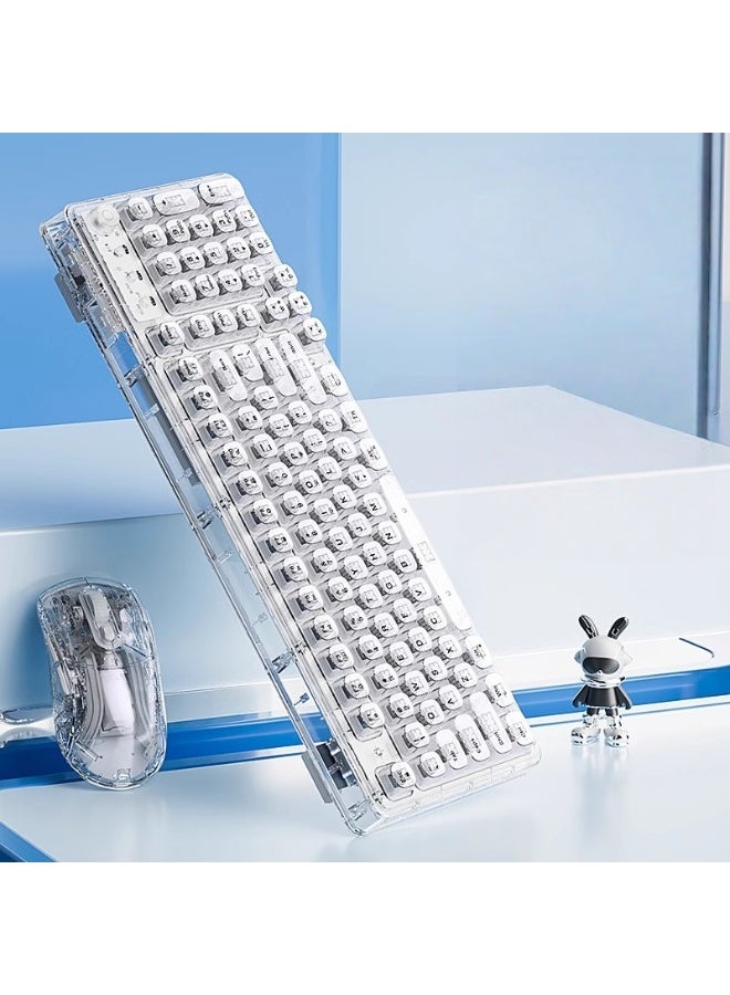 Yegni Ice Cube Transparent Wireless Bluetooth Crystal Keyboard and Mouse Set Mechanical Office-ready Silent Backlit Suitable for Multi-device Connection - Image 4