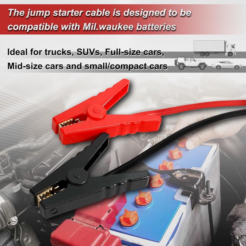 umper Cable Clamps Compatible For Milwaukee M18 18V Battery, 3.9ft 8AWG Portable Car Jump Starter Booster Cable with Battery Adapter, Heavy Duty Automotive Emergency Power Accessory for 12V Cars andTrucks - Image 2