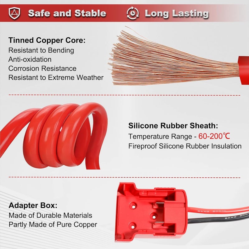 umper Cable Clamps Compatible For Milwaukee M18 18V Battery, 3.9ft 8AWG Portable Car Jump Starter Booster Cable with Battery Adapter, Heavy Duty Automotive Emergency Power Accessory for 12V Cars andTrucks - Image 4