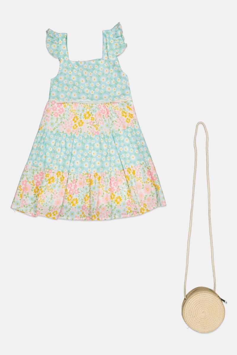 English Laundry Toddlers Girl 2 Pcs Floral Dress With Cross Body Bag, Multicolor - Image 1