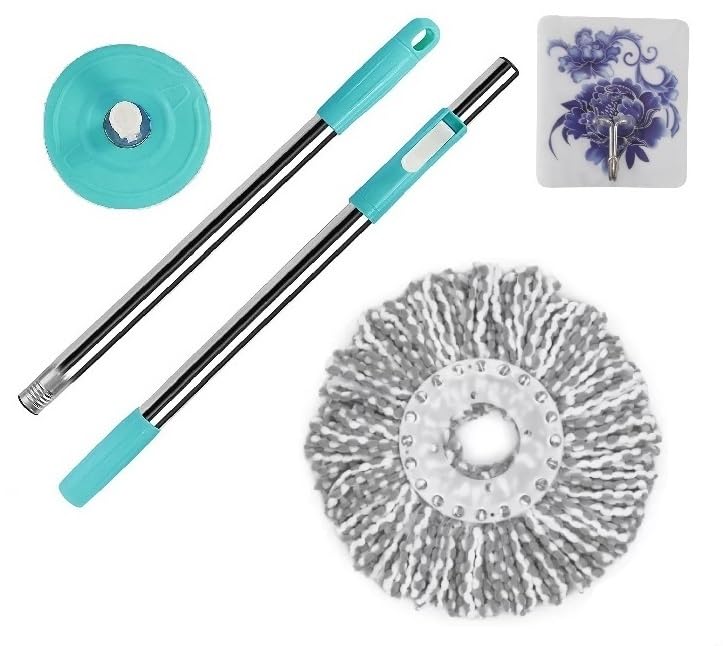 Hill Clean Stainless Steel Mop Spares Set Handle with 1 Microfibers RefillCompatible with Prime EElite Classic Ace Mops Aqua Blue Pack of 1C2 - Image 1