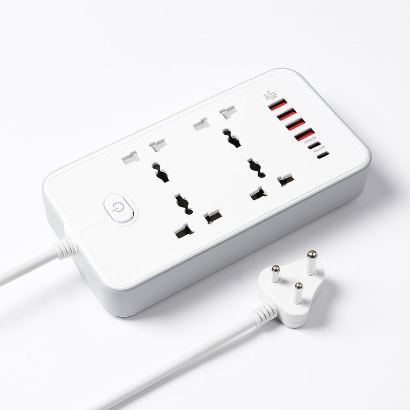 NOJTI لوحة تمديد، مشترك كهربائي مع 6 منافذ USB و3 مقابس عالمية، سلك تمديد بقدرة 2500 واط 10 أمبير، مشترك كهربائي مزود بحماية من زيادة التيار ثلاثي الأطراف للمنزل، المكتب، الكمبيوتر، شحن الجوال (أبيض-Z66) - Image 1