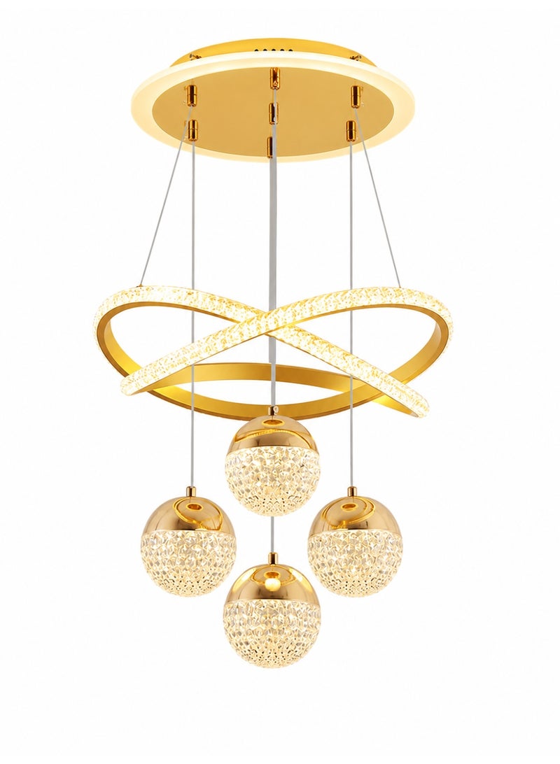 ALongDeng Elegant Gold LED Pendant Chandelier with Adjustable Height, Modern Crystal Globe Lighting Fixture for Dining Room, Living Room, Bar, and Office - Image 1