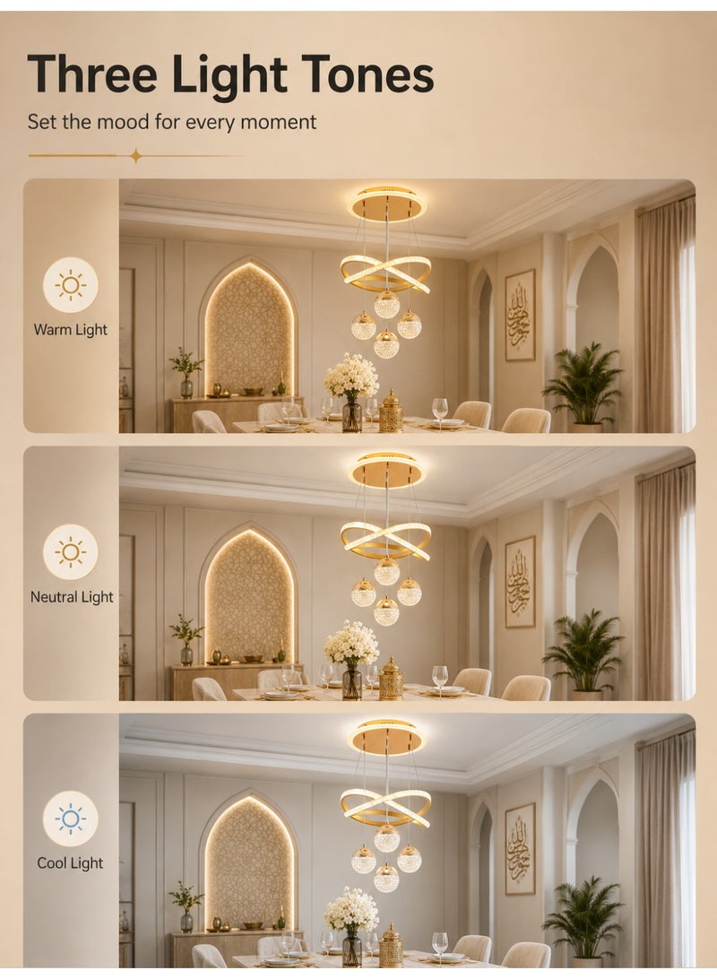 ALongDeng Elegant Gold LED Pendant Chandelier with Adjustable Height, Modern Crystal Globe Lighting Fixture for Dining Room, Living Room, Bar, and Office - Image 5