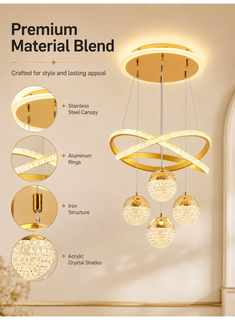ALongDeng Elegant Gold LED Pendant Chandelier with Adjustable Height, Modern Crystal Globe Lighting Fixture for Dining Room, Living Room, Bar, and Office - Image 4