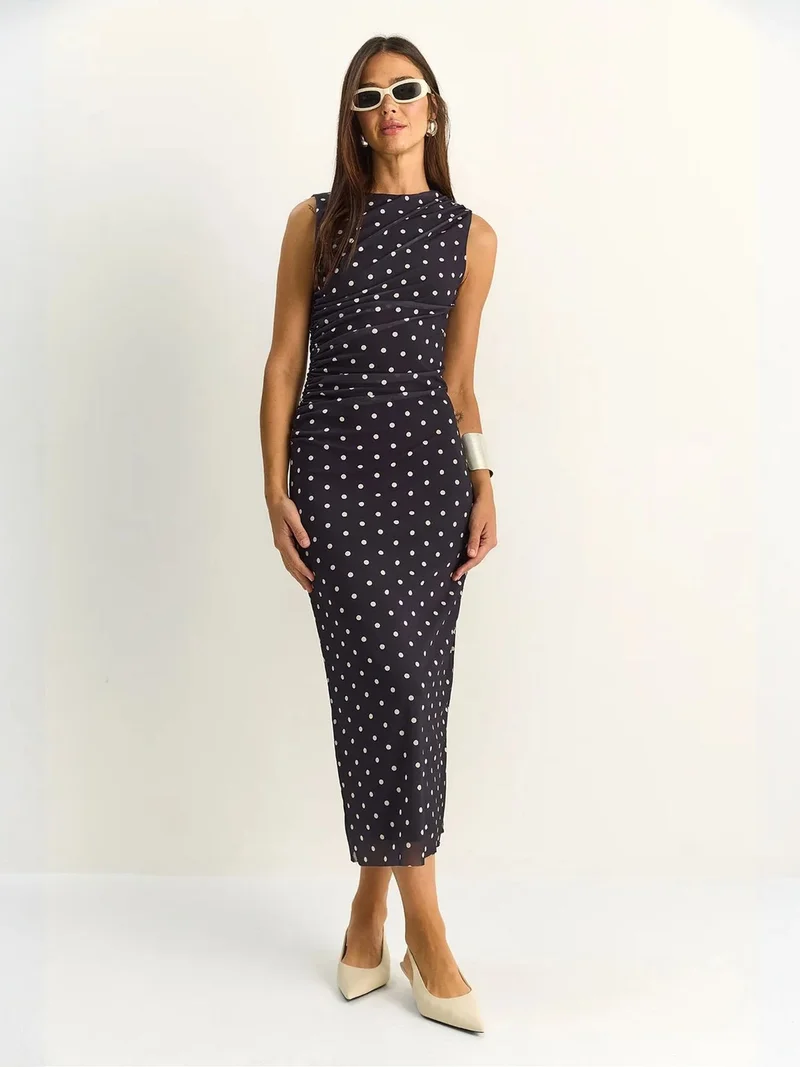 بيانكو لوتشي LUCCI Polka Dot Bodycon Midi Dress