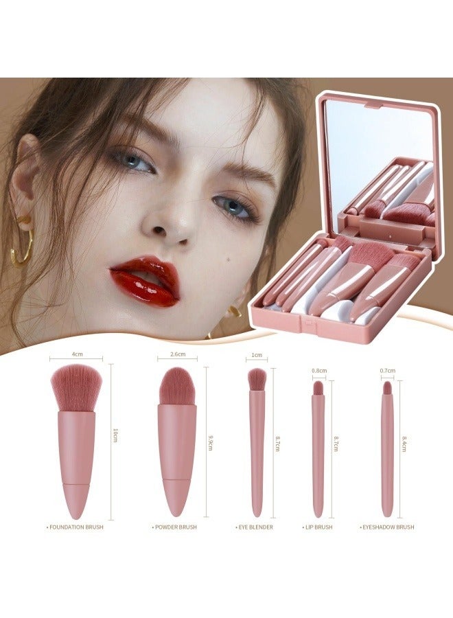 Easy-taken Travel Makeup Brush Set, 5pcs Mini Complete Function Cosmetic Brushes Kit (5pcs with mirror) - Image 2