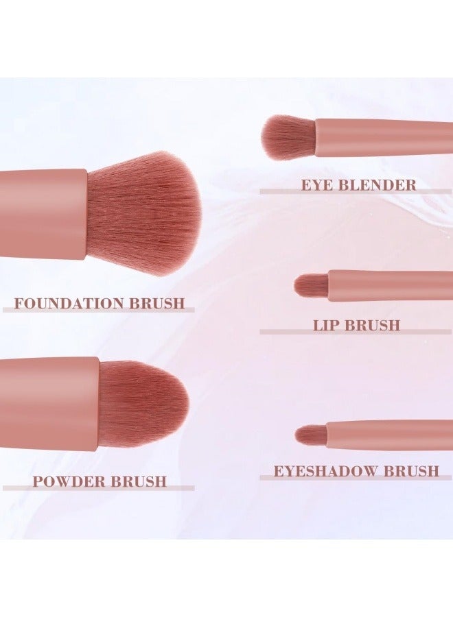 Easy-taken Travel Makeup Brush Set, 5pcs Mini Complete Function Cosmetic Brushes Kit (5pcs with mirror) - Image 3