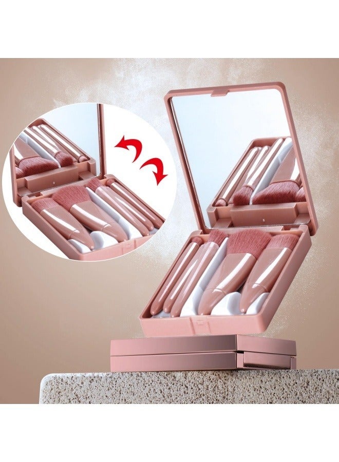 Easy-taken Travel Makeup Brush Set, 5pcs Mini Complete Function Cosmetic Brushes Kit (5pcs with mirror) - Image 4