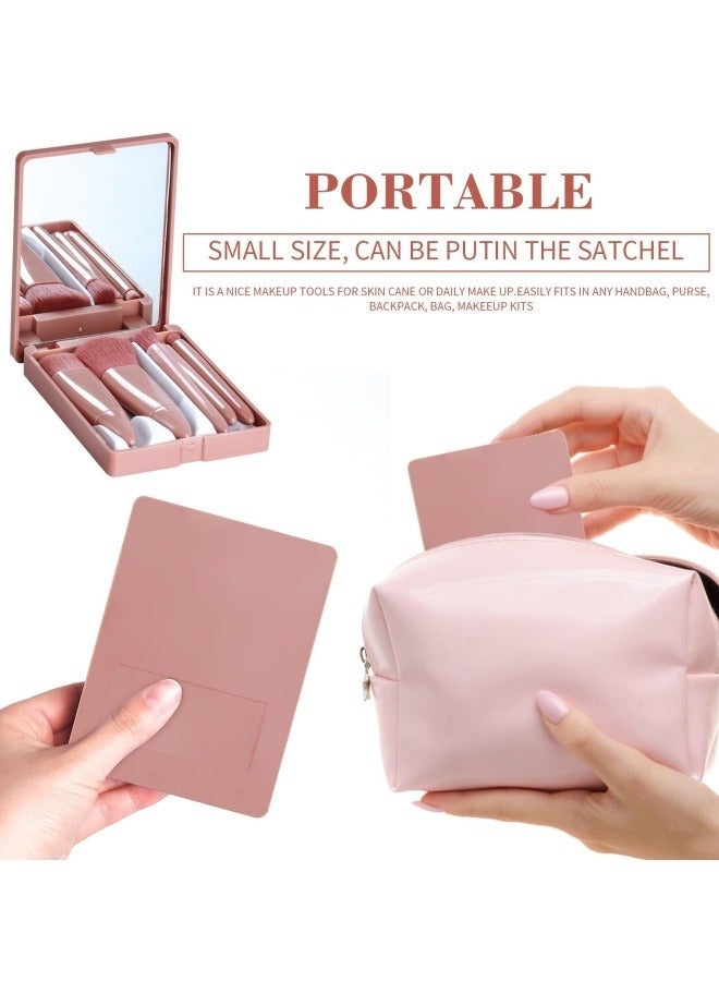 Easy-taken Travel Makeup Brush Set, 5pcs Mini Complete Function Cosmetic Brushes Kit (5pcs with mirror) - Image 5