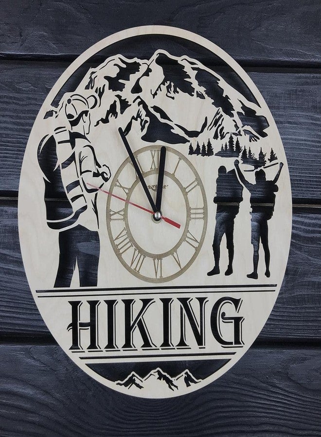 NABSTER Hiking Wall Clock Wooden Home Decor Kitchen Hanging Mountain Hiking Wall Art Best Hiker Gifts Birthday Anniversary Modern Hiking Clock - 12 Inch / 30 Cm - Image 1
