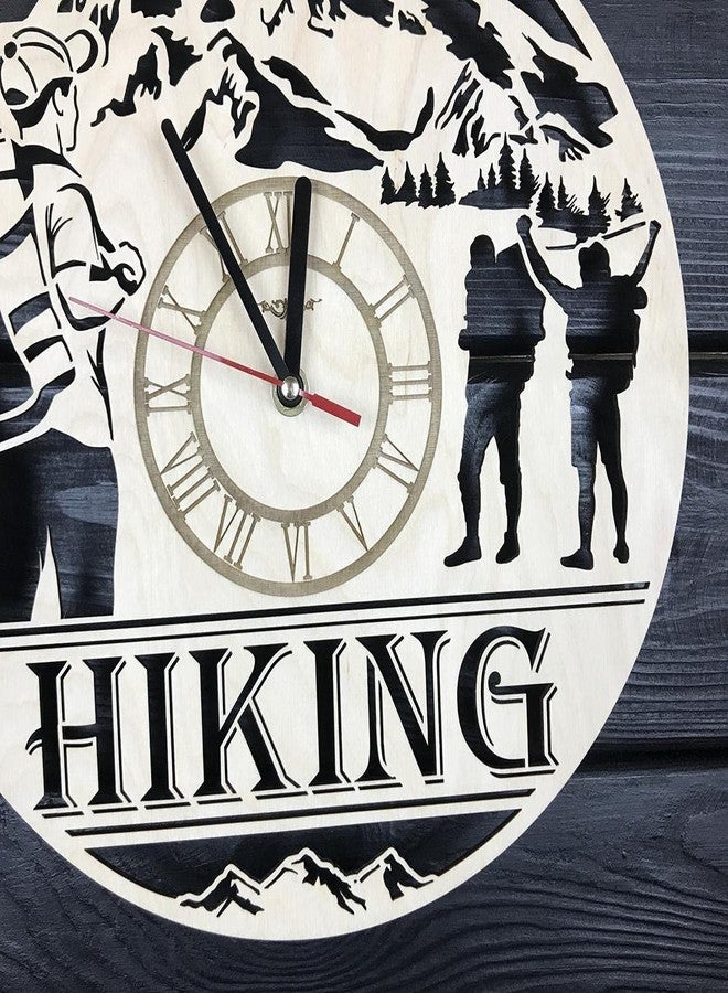 NABSTER Hiking Wall Clock Wooden Home Decor Kitchen Hanging Mountain Hiking Wall Art Best Hiker Gifts Birthday Anniversary Modern Hiking Clock - 12 Inch / 30 Cm - Image 4