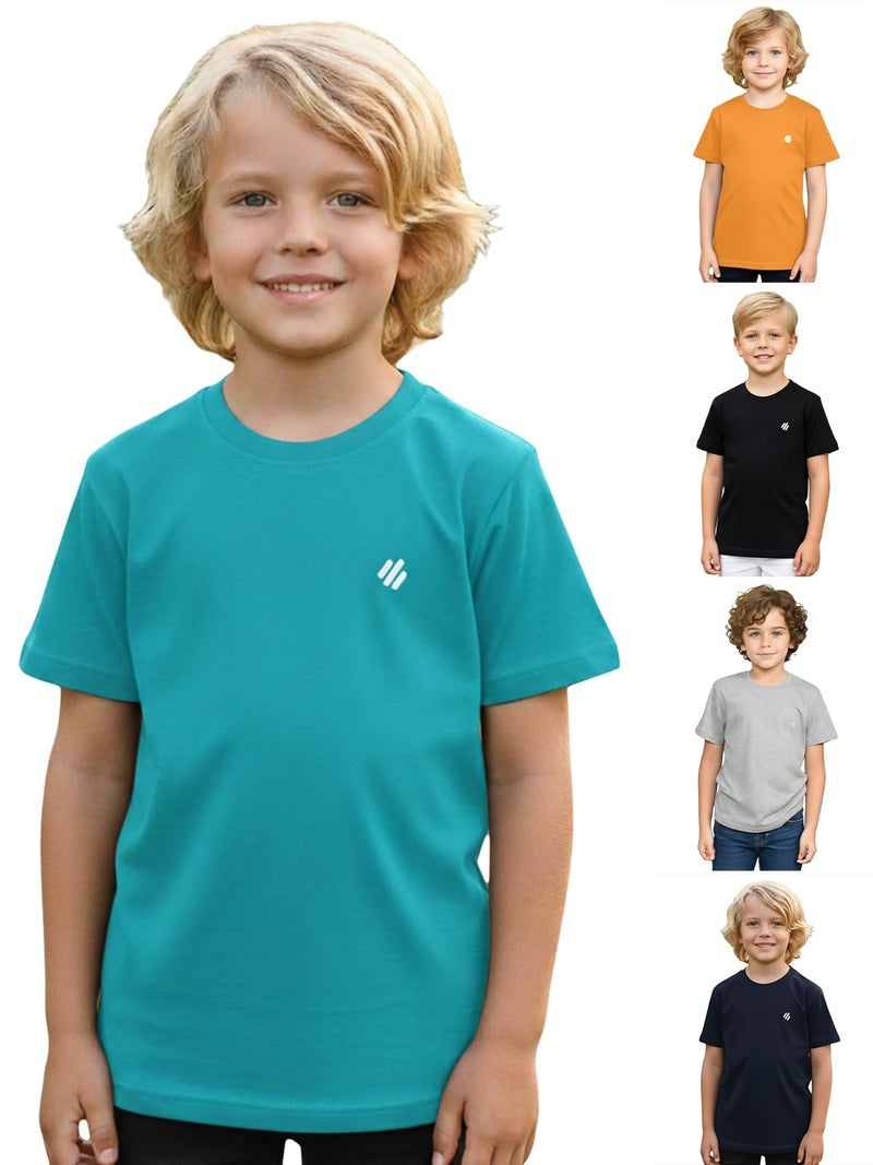 ONN Boy's Half Sleeves Round Neck Solid Cotton T-Shirt OA748_BLK_MST_GM_SGN_NB_65_5PC - Image 1
