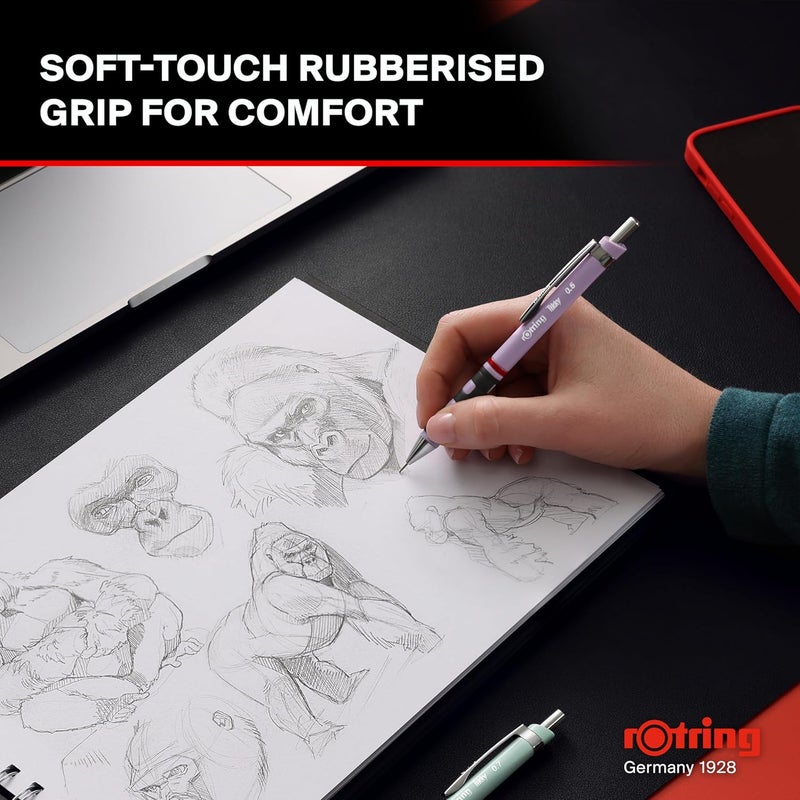 Rotring Rotring 07mm Mechanical Clutch Lead Pencil Tikky for Smooth Writing Drafting Drawing Tea Rose Barrel Stationery  - Image 5
