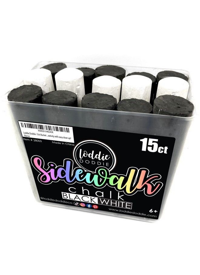 Loddie Doddie - 15Ct Bucket Of Sidewalk Chalk Black And White Long Lasting Non Toxic Jumbo Sticks Reusable Bucket For Hours Of Fun And Creativity With Easy Clean Up! - Image 1