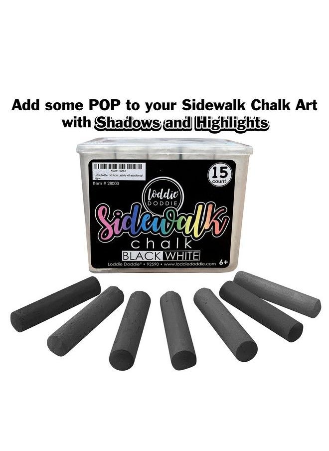 Loddie Doddie - 15Ct Bucket Of Sidewalk Chalk Black And White Long Lasting Non Toxic Jumbo Sticks Reusable Bucket For Hours Of Fun And Creativity With Easy Clean Up! - Image 1